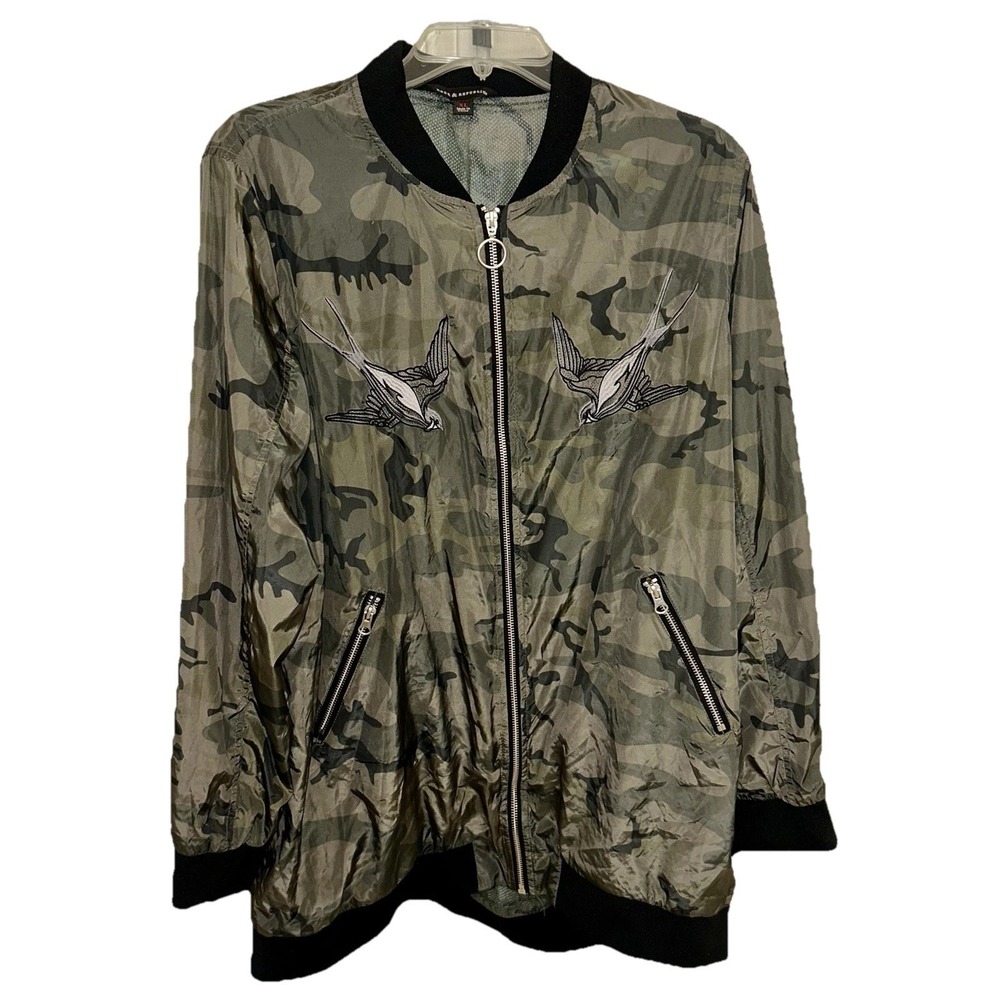 Y2K Street Rock & Republic Camouflage Bomber Jacket Embroidered XL‎ Women's EUC